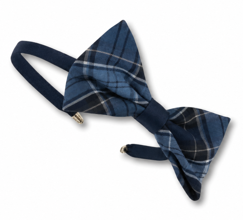Telos - Navy Headband with Plaid Bow